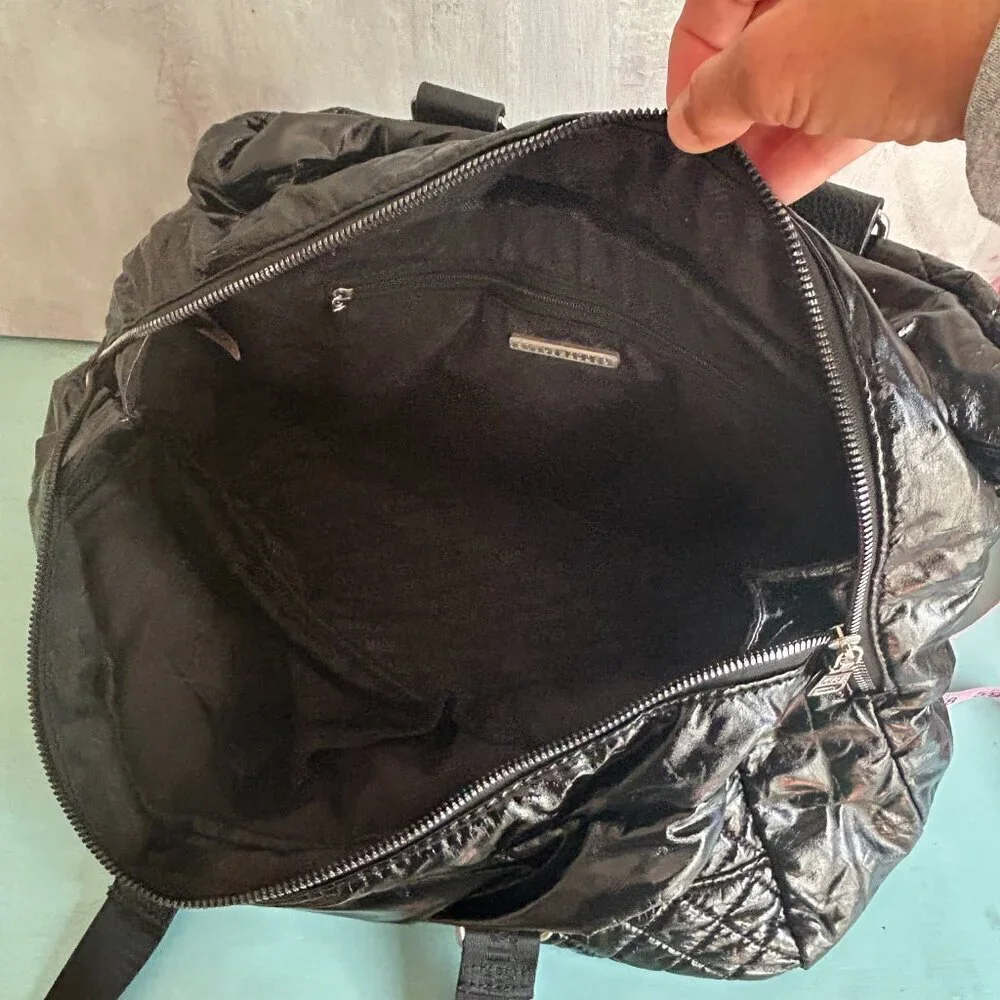 Steve Madden Black Large Quilted Tote Weekender Shoulder Bag Canvas Handles - Picture 10 of 11